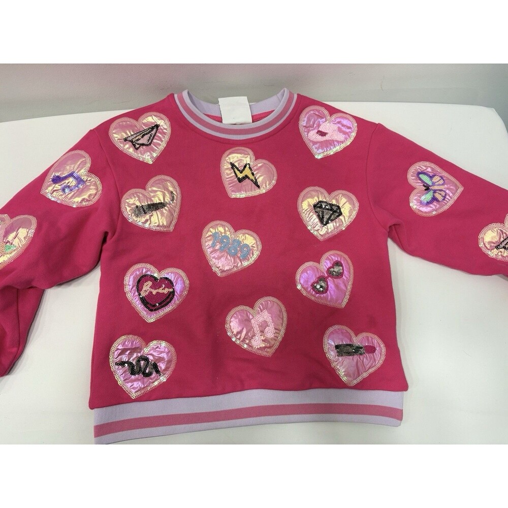 Taylor Swift Patch Kids Boutique Sweatshirt Sz 6 Sequin Patches 1989 Froux Frog